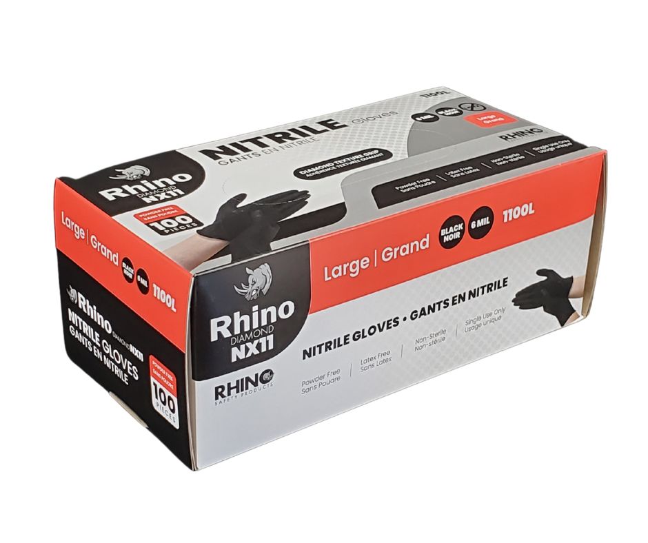 Large Heavy-Duty Nitrile Gloves – 6 Mil – Diamond Grip – Black – Latex-Free – B2B Bulk Supply – Fast Shipping Canada