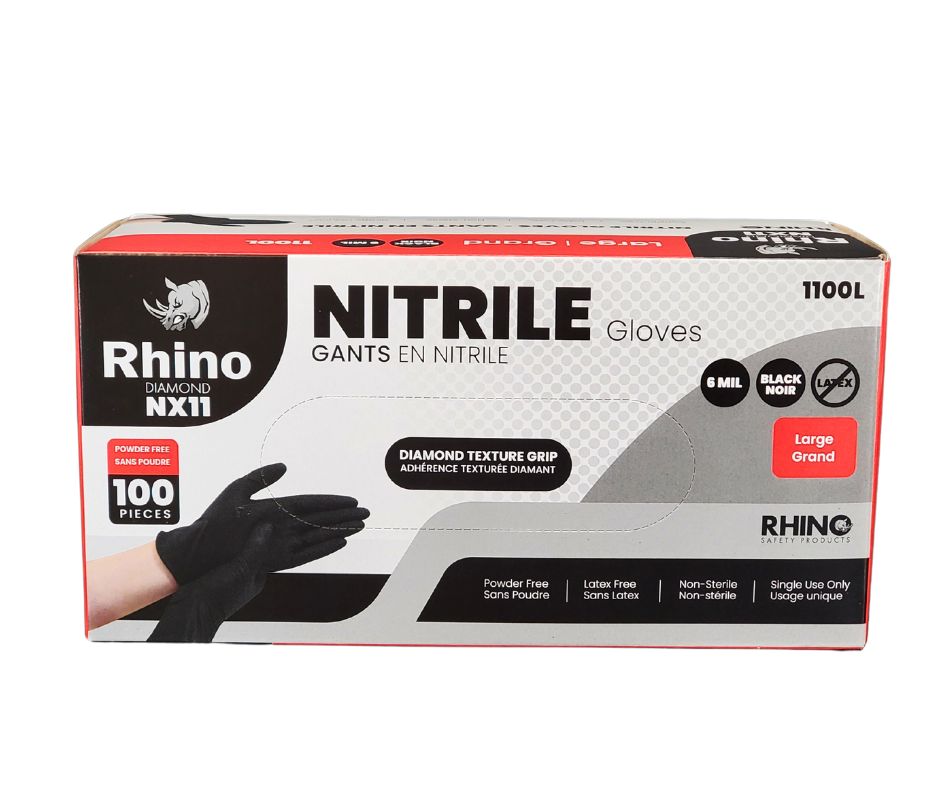 Large Heavy-Duty Nitrile Gloves – 6 Mil – Diamond Grip – Black – Latex-Free – B2B Bulk Supply – Fast Shipping Canada