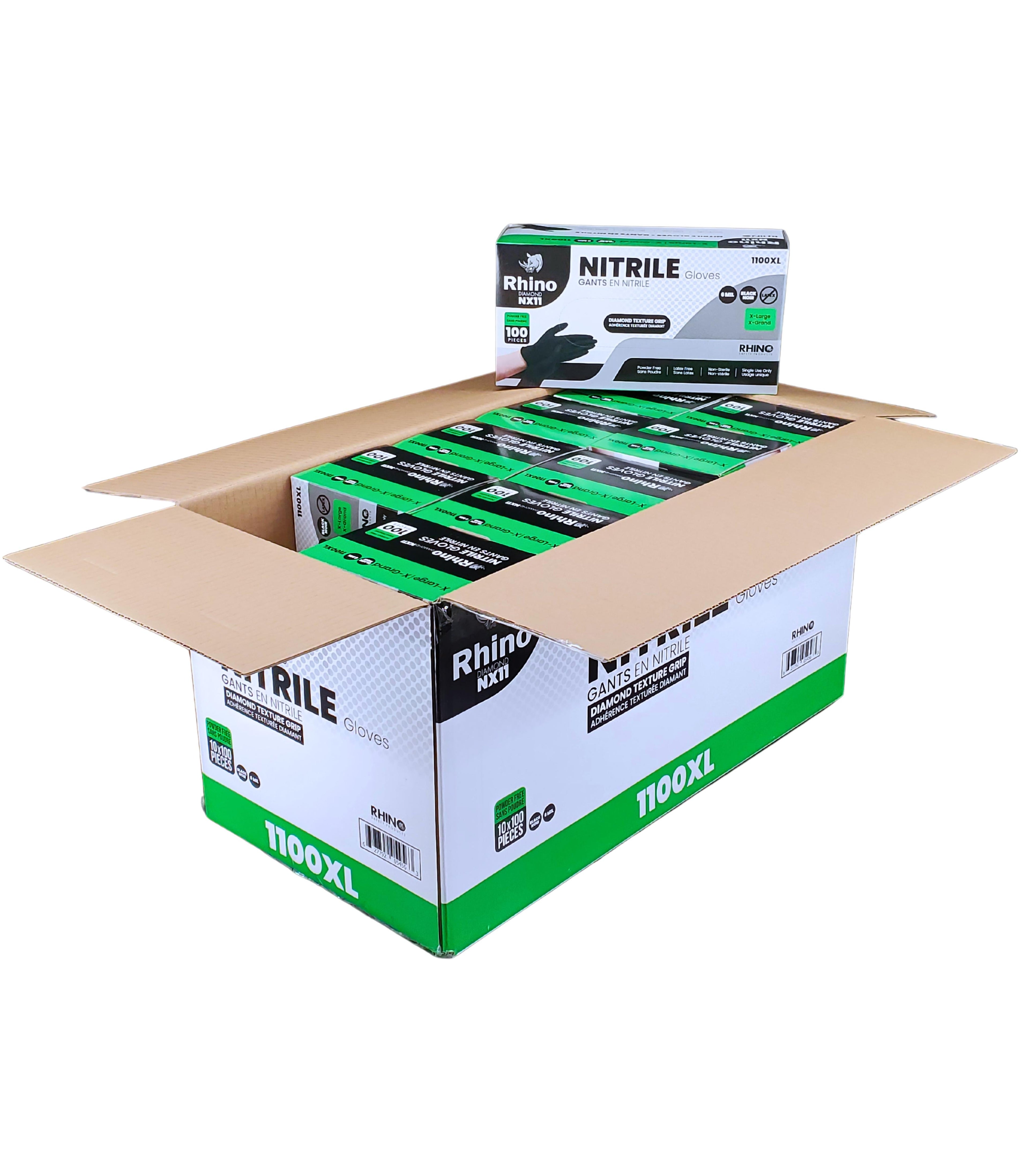 Extra Large Heavy-Duty Nitrile Gloves – 100-Pack – 6 Mil – Diamond Grip – Black – Latex-Free – B2B Bulk Supply – Fast Shipping Canada